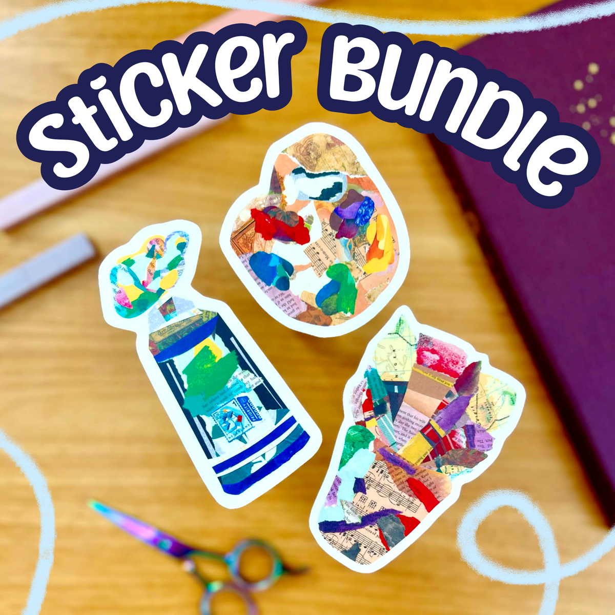 Paint Collage Sticker Bundle - Pack of 3