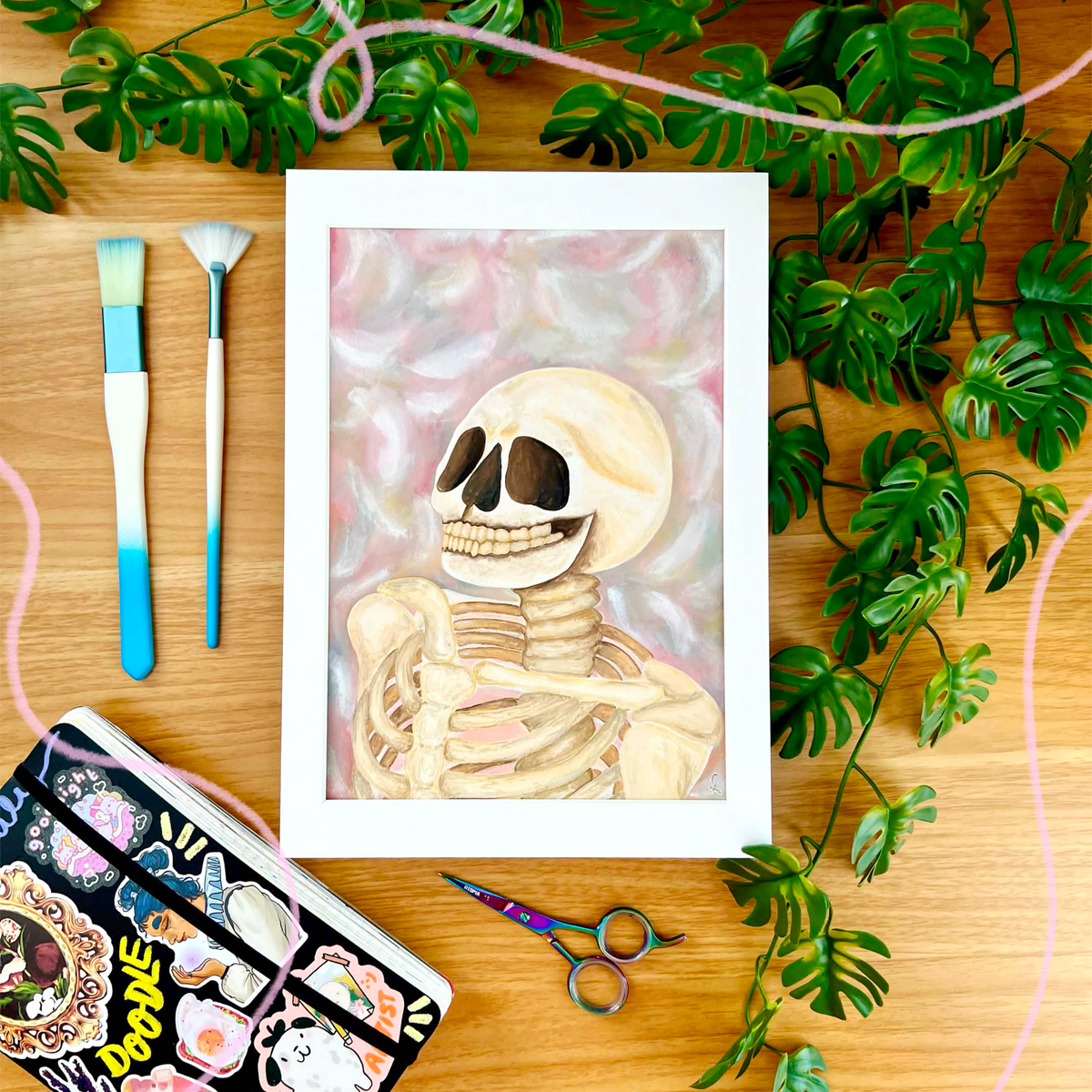 Pastel Skeleton Original Painting
