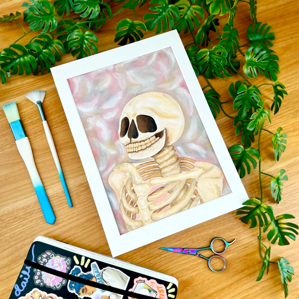 Pastel Skeleton Original Painting