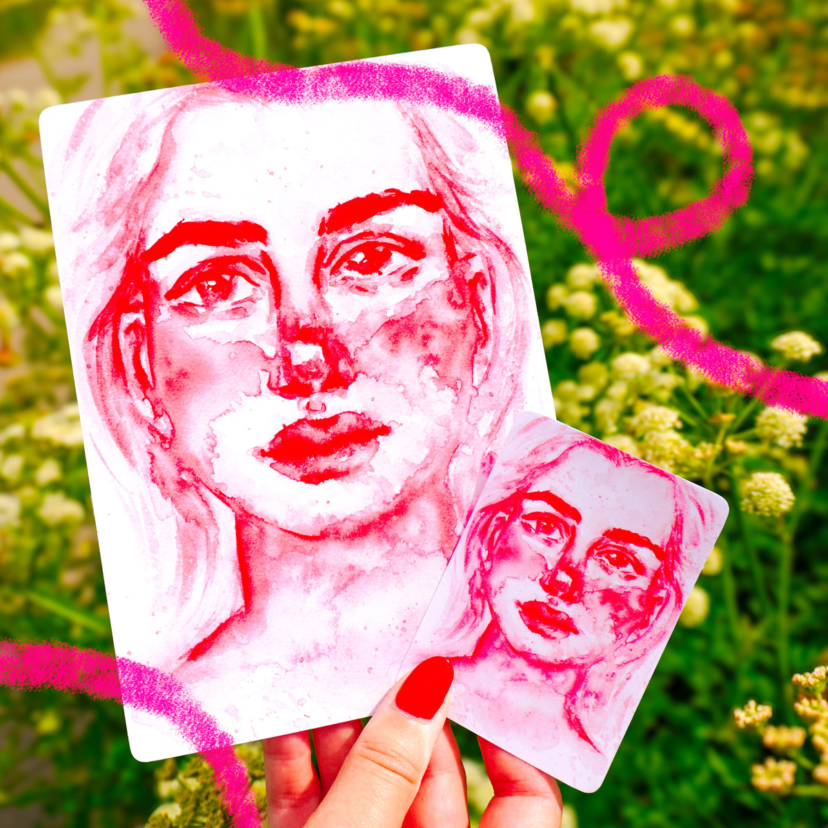 Loose Pink Portrait Print & Sticker
