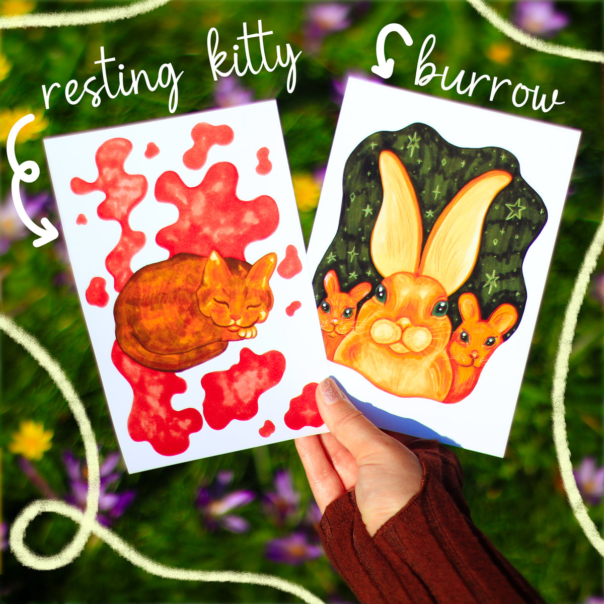Peachtober Prints – Resting Kitty & Burrow